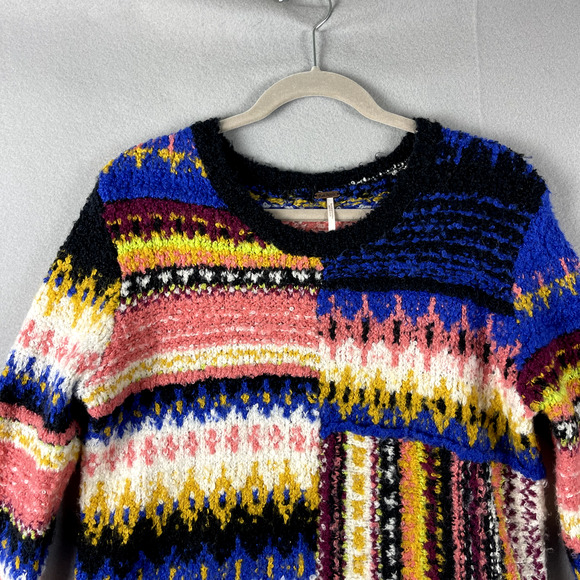 Free People Best Day Ever Sweater Womens Medium Knit Colorful Alpaca Boho - Picture 3 of 15